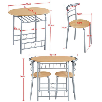 Costoffs Set Tavolo e 2 Sedie da Bar e Sala da Pranzo in Legno e Metallo per Cucina Balcone Piccoli Spazi Sedia Portata 136 kg