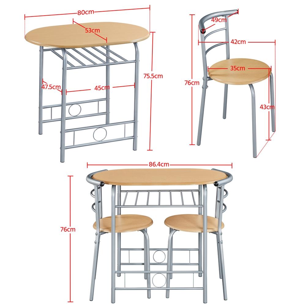 Costoffs Set Tavolo e 2 Sedie da Bar e Sala da Pranzo in Legno e Metallo per Cucina Balcone Piccoli Spazi Sedia Portata 136 kg