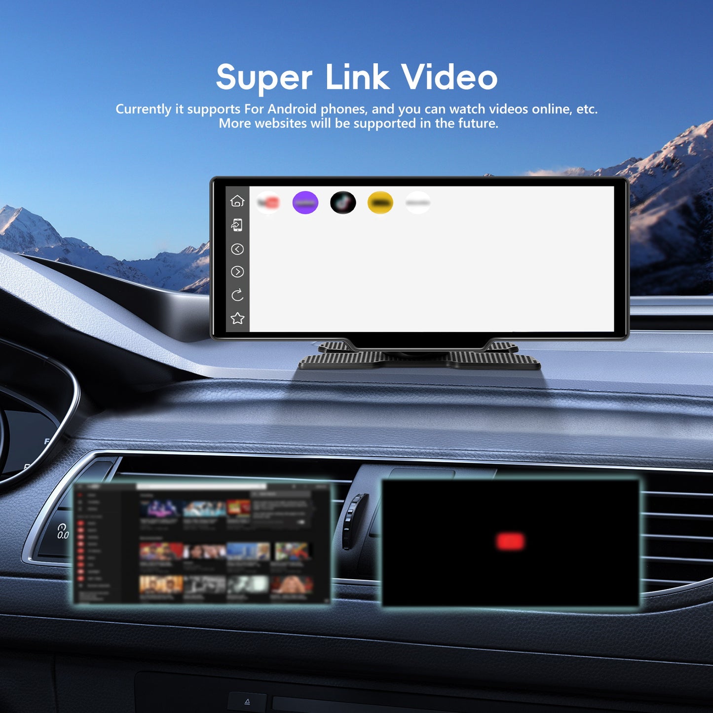 26,06 cm 4K Wireless CarPlay Android Auto Supporto Airplay SuperLink WiFi Video Fotocamera Dual DVR Anteriore e Posteriore B-T per Auto Camion Furgoni Supporto Fotocamera Posteriore con Registrazione in Loop e Riproduzione Video