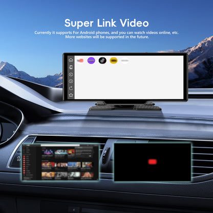 26,06 cm 4K Wireless CarPlay Android Auto Supporto Airplay SuperLink WiFi Video Fotocamera Dual DVR Anteriore e Posteriore B-T per Auto Camion Furgoni Supporto Fotocamera Posteriore con Registrazione in Loop e Riproduzione Video