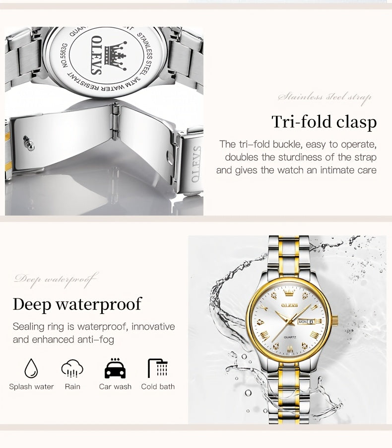 OLEVS Orologi da Donna Eleganti e di Lusso per Polso Piccolo, Quadrante Piccolo, Cinturino in Acciaio Inossidabile, Movimento al Quarzo Analogico, Data e Luminosità, Nero/Bianco/Oro/Blu