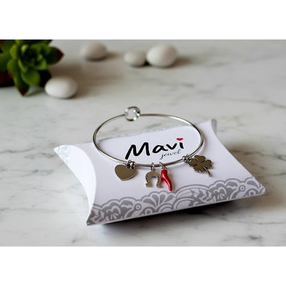 Bracciale donna rigido con corno Portafortuna