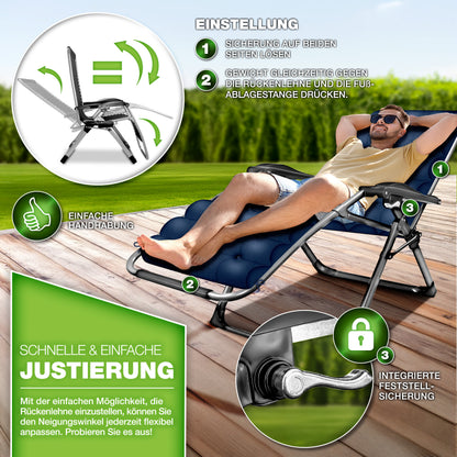Tillvex® Poltrona Reclinabile Pieghevole Fino a 200Kg Lettino Parasole da Esterno per Giardino con Cuscino Resistente alle Intemperie Balcone, Giardino & Terrazza Lounge Esterno Regolabile con Imbottitura Spessa Poltrona Reclinabile Pieghevole Extra Larga