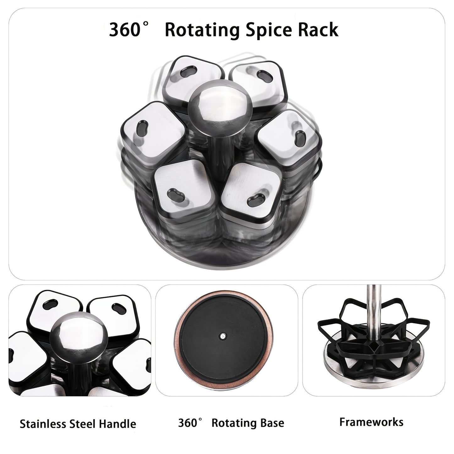 Porta Spezie Rotante a Due Ripiani con 6 o 12 Barattoli per Spezie da 120 ml Ciascuno, Progettato per una Facile Selezione con Rotazione a 360° e Fori a Setaccio, Realizzato in Acciaio Inossidabile per una Facile Organizzazione delle Spezie