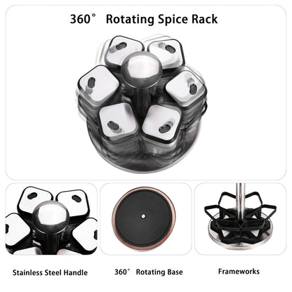 Porta Spezie Rotante a Due Ripiani con 6 o 12 Barattoli per Spezie da 120 ml Ciascuno, Progettato per una Facile Selezione con Rotazione a 360° e Fori a Setaccio, Realizzato in Acciaio Inossidabile per una Facile Organizzazione delle Spezie