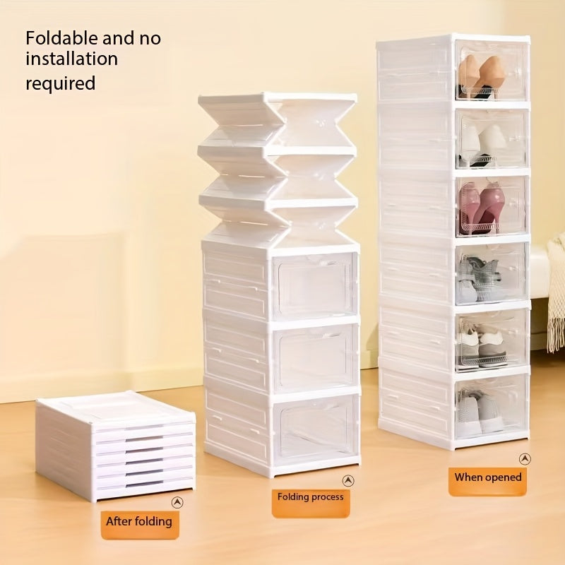 Scatole per scarpe impilabili, contenitori portascarpe in plastica ispessita a 6/9 ripiani – Scarpiera pieghevole e richiudibile con design a vassoio ribaltabile, nessun montaggio richiesto, design verticale salvaspazio, adatta per sneakers/stivali/tacchi
