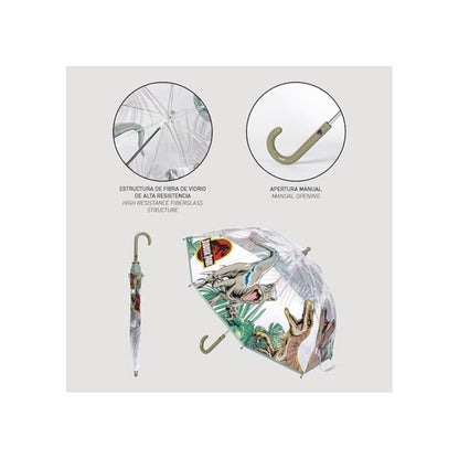 JURASSIC WORLD - Ombrello da Pioggia Trasparente e Multicolore unisex a campana per bambini DINOSAURI T-REX