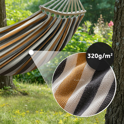 Kuketo - Amaca da giardino XXL per 2 persone 260x150 cm con asta in legno, amaca da viaggio con copertura per balcone, terrazza, giardino, orto, materiale durevole in cotone-poliestere, amaca stabile e robusta per relax, campeggio, viaggio, altalena da gi