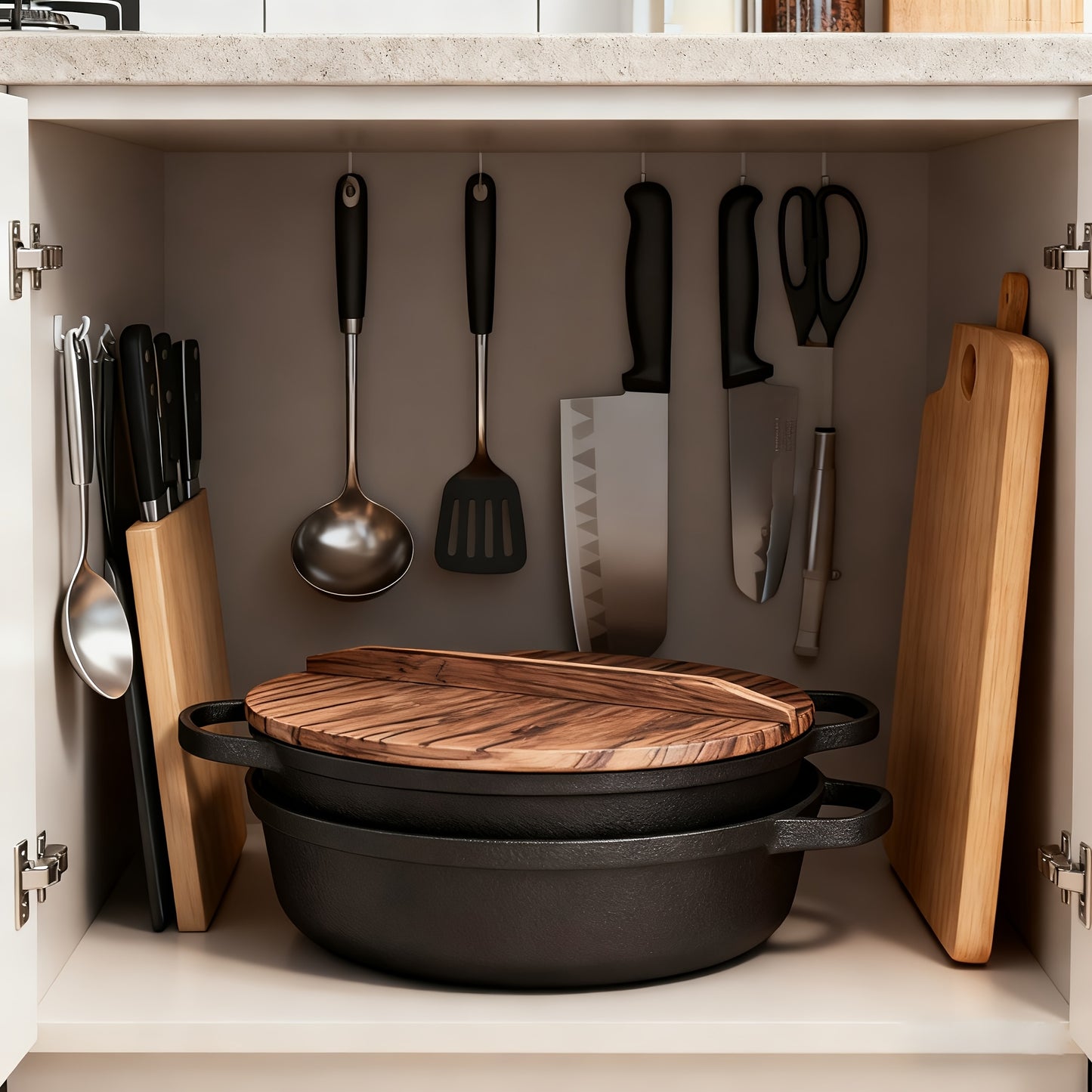 Pentola in ghisa a doppia bocca da 25CM con coperchio in legno, materiale in ghisa di alta qualità, conduzione uniforme del calore, supporta cottura a vapore, friggere, stufare e bollire, adatta per piani cottura a induzione, fornelli in ceramica e fiamme