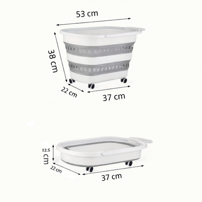 Cesto per il bucato retrattile e pieghevole con ruote - 45 litri - Bianco Grigio