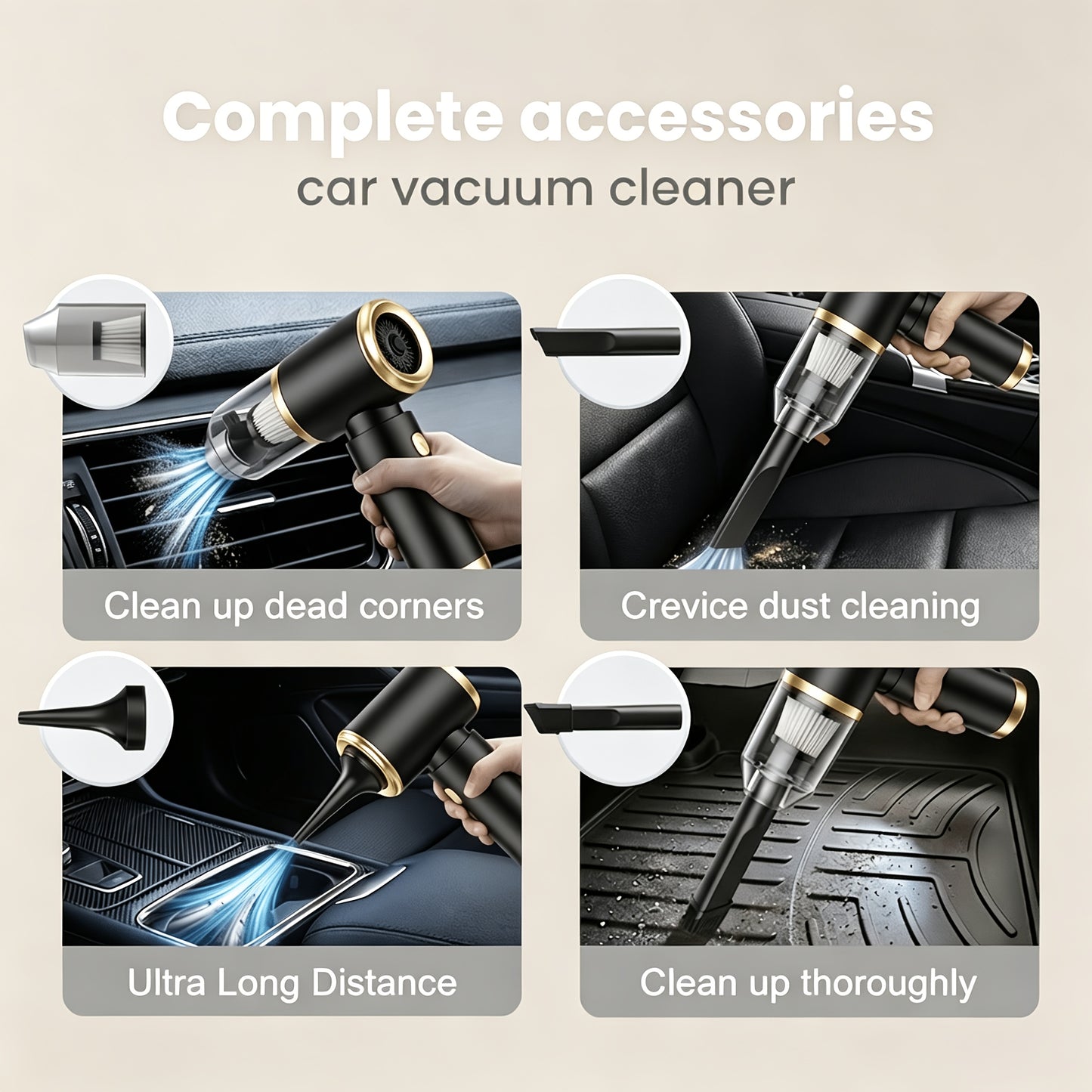 Aspirapolvere a Mano con Potente Aspirazione 8000PA Adatto per Auto, Casa e Rimozione Peli di Animali, a Basso Rumore, Grande con 9 Accessori, Aspirapolvere Portatile per Interni Auto, Pavimenti, Tappezzeria, Bicchiere e Sistema di Filtro