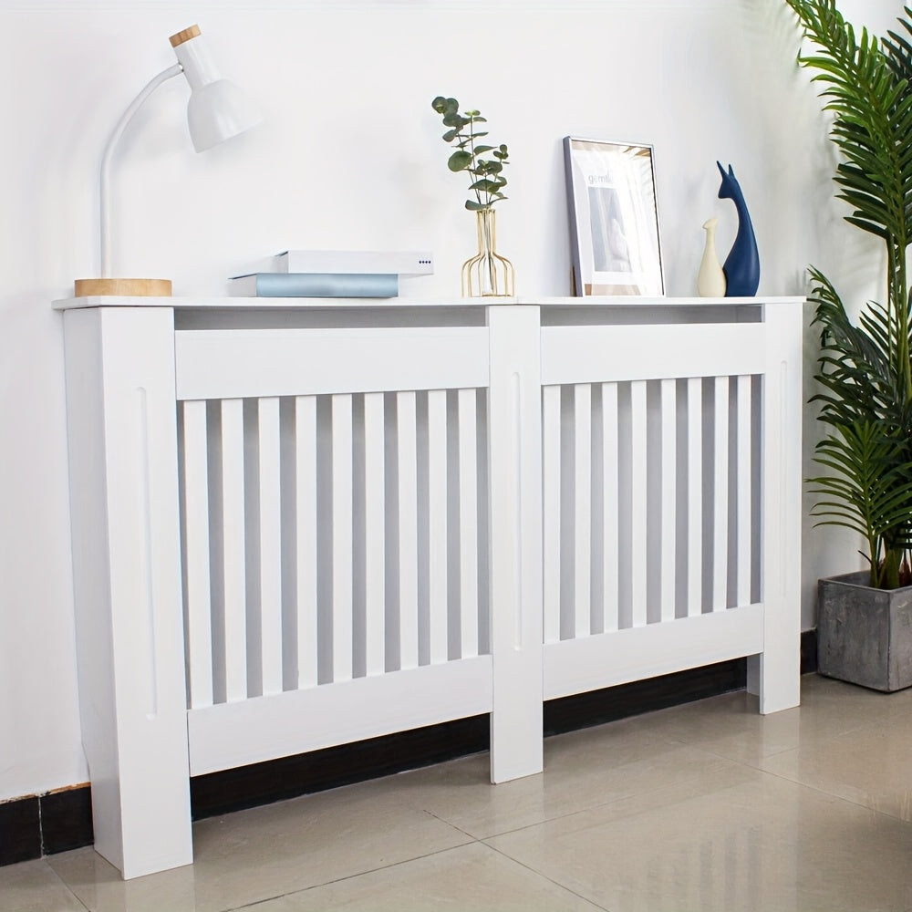 Pannello copriradiatore extra alto 92 cm/27" - Autoportante - Adatto per radiatori orizzontali/verticali, pannello con porta, ripiano e barriera con vano portaoggetti, unità da assemblare