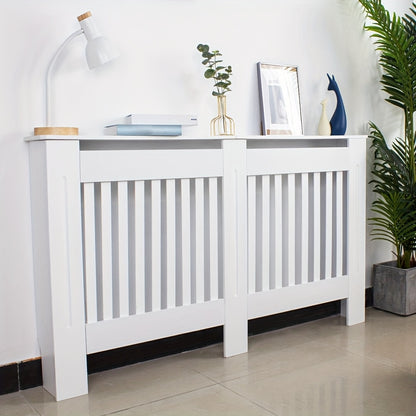 Pannello copriradiatore extra alto 92 cm/27" - Autoportante - Adatto per radiatori orizzontali/verticali, pannello con porta, ripiano e barriera con vano portaoggetti, unità da assemblare