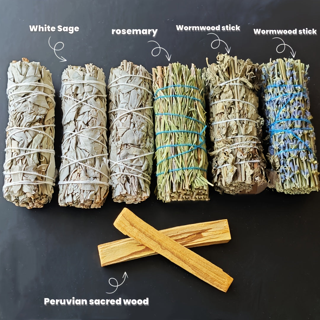 1 Set di Incenso Contiene Rosmarino, Lavanda, Bastoncini di Artemisia e Salvia per Purificazione Energetica, Regalo Combinato per la Pulizia della Casa e Meditazione, Decorazione Domestica, Perfetto per il Ringraziamento