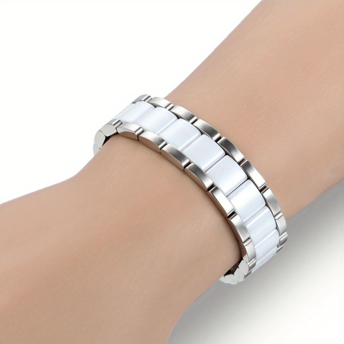 Bracciale Magnetico Uomo JewelryWe, Bracelet Ceramica Moda a Link Rettangolari in Oro Argento Nero Bianco Stile Moderna, Gioiello Benessere Design Classici e Contemporanee di Alta Qualità per Polso Unisex Accessorio Casual