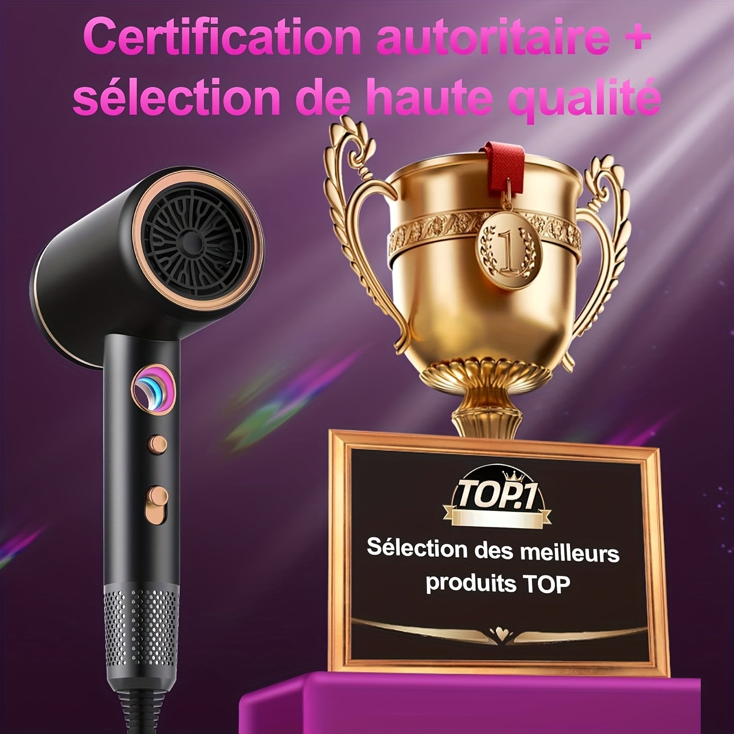 Asciugacapelli Ionico Professionale 2400W con Motore AC, Veloce, 3 Impostazioni di Calore e 3 Velocità, Pulsante Caldo/Freddo, Diffusore da Viaggio Incluso