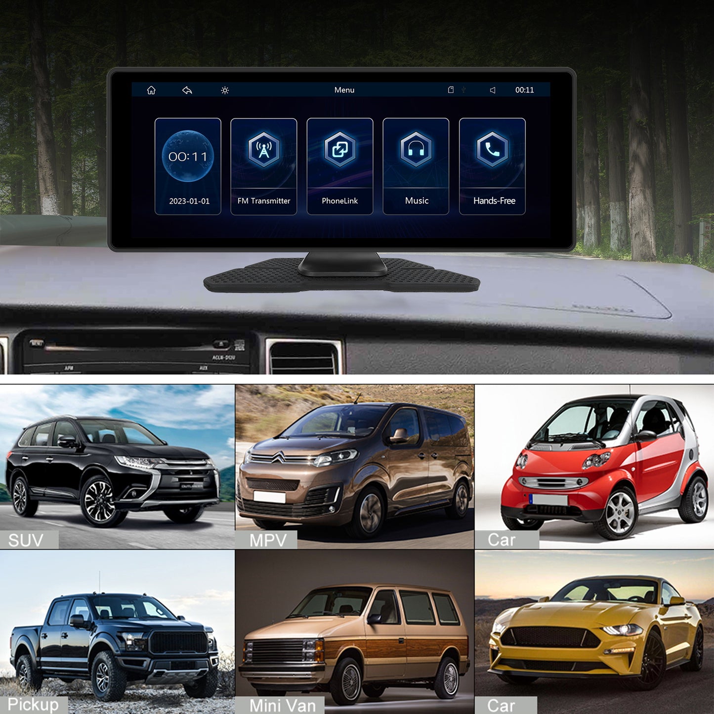 PODOFO Schermo Wireless da 10,26 Pollici per Autoradio con Carplay Android Auto con Vivavoce BT/ Touchscreen HD/ Airplayer/ Android Mirror Link/ GPS/ Si-ri/ Telecamera Posteriore/ FM/ AUX/ Porta Scheda TF/ Base Monitor, Un Regalo Perfetto per Papà