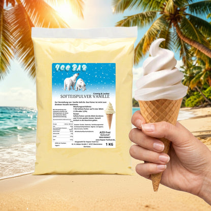Hopser Funfood Polvere per Gelato Soft Serve alla Vaniglia 1 kg – Polvere Crema per Gelato Soft Serve per Macchina per Gelato | Cool Freeze Power-Soft-Plus | Prodotto in Germania Vaniglia