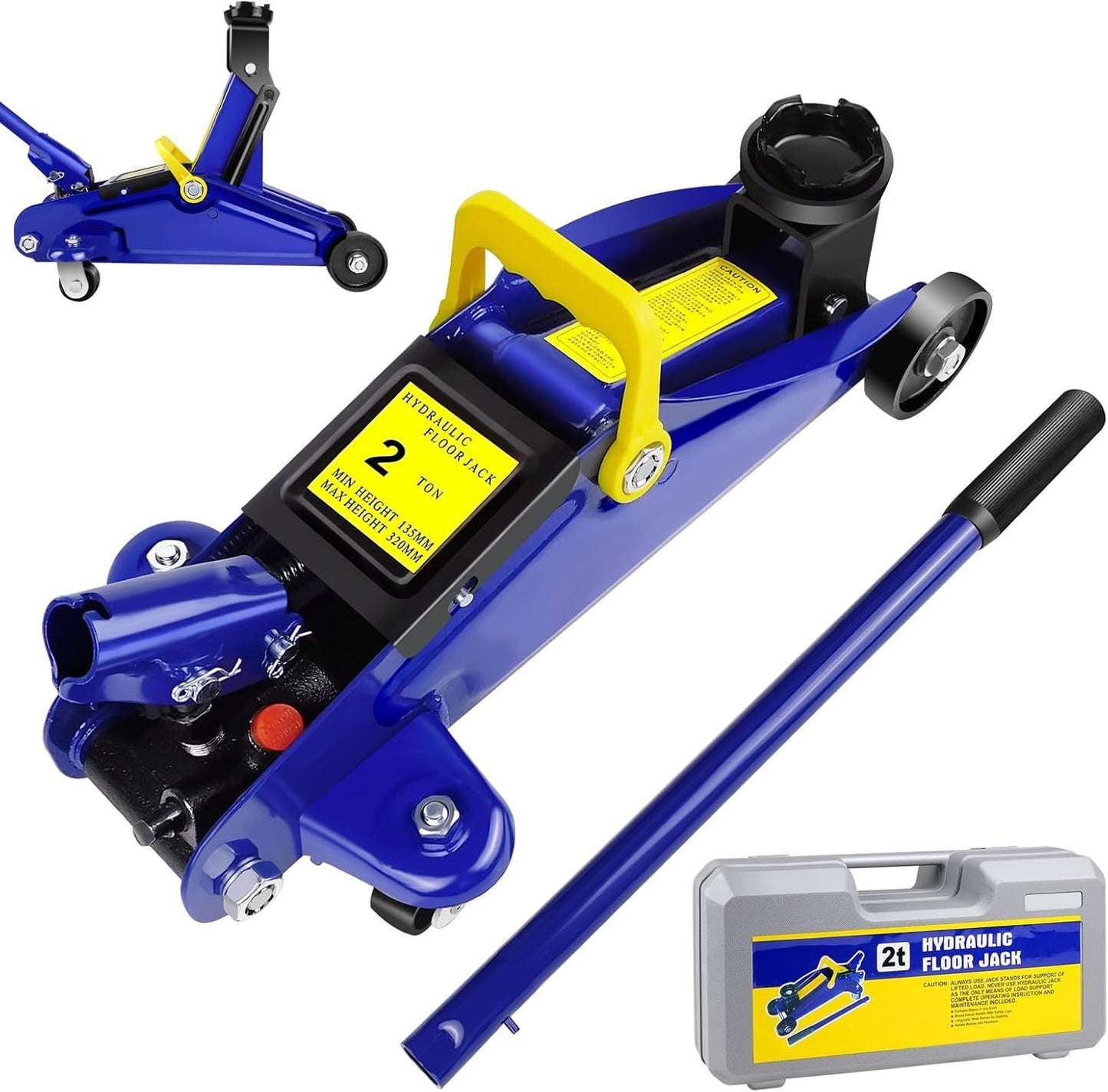 Cric a Ponte Pesante da 2 Tonnellate, Cric a Carrello a Basso Profilo per Auto, Furgone, Riparazione Pneumatici in Garage, Strumento di Emergenza per Cambio Gomme, Capacità di Carico 2 Tonnellate / 4000 Libbre, Altezza di Sollevamento da 5,3" a 12,6", con