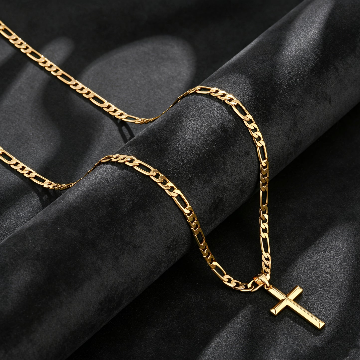 Collana con ciondolo da uomo in argento 925, catena Figaro minimalista placcata in oro 18 carati con ciondolo a croce 3D, regalo perfetto per lui, regalo per la festa del papà, confezione regalo