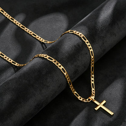 Collana con ciondolo da uomo in argento 925, catena Figaro minimalista placcata in oro 18 carati con ciondolo a croce 3D, regalo perfetto per lui, regalo per la festa del papà, confezione regalo