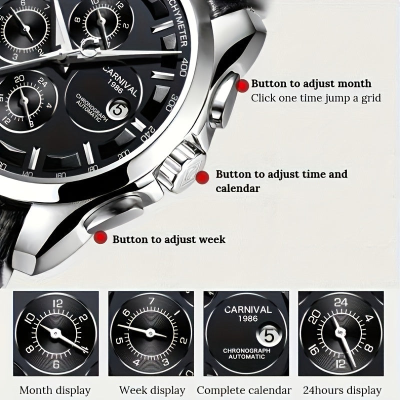 [I&W CARNIVAL] Orologio Meccanico Automatico Multifunzione Uomo, Orologio Sportivo alla Moda con Calendario e Impermeabile fino a 30m
