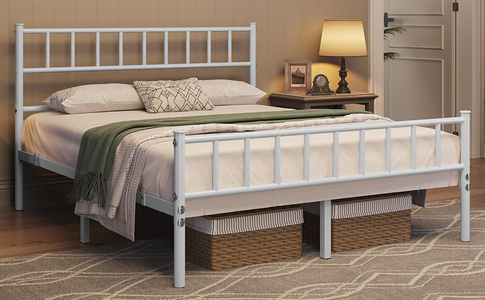 Costoffs Struttura Letto Moderno in Metallo con Testiera e Pediera con Spazio di Archiviazione per Appartamento Camera da Letto
