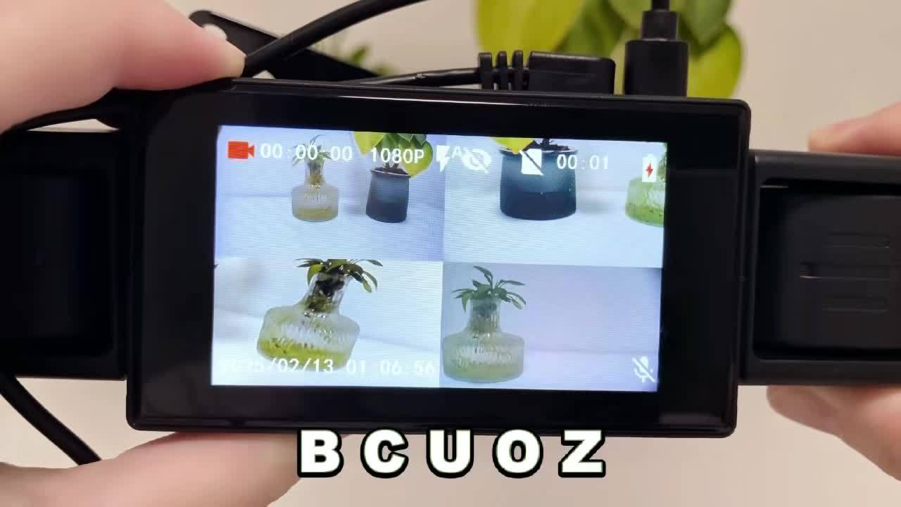 Dash Cam per auto a 4 lenti, IPS da 7,62 cm, visione notturna HD 1080P, registrazione a 360° anteriore/posteriore/sinistra/destra, alimentazione per veicolo 12-24 V, scheda di memoria opzionale, batteria ricaricabile, per taxi/camion