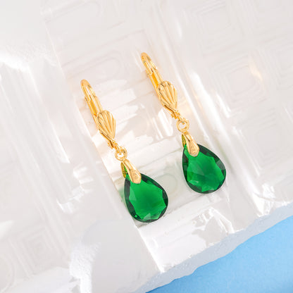 Magazzino Locale, Orecchini Pendenti da Donna in Argento Sterling 925 con Elegante Cristallo Artificiale Verde, Regalo Perfetto per San Valentino, Natale e Uso Quotidiano, Forniti con una Bellissima Scatola Regalo.
