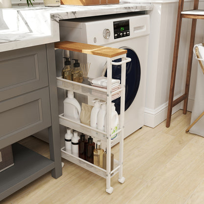 Carrello multiuso con rotelle, design sottile, si inserisce perfettamente negli spazi della cucina. Adatto per l'uso vicino alle cappe aspiranti, nei bagni e accanto ai frigoriferi.
