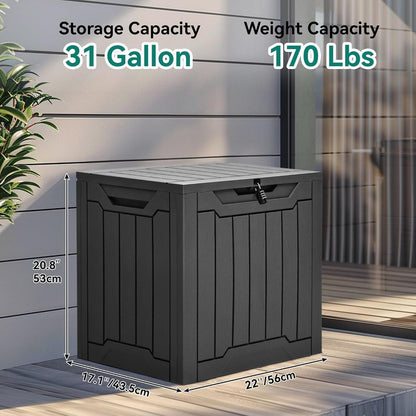 Scatola portaoggetti da esterno in resina da 117.35 L, contenitore da terrazza, organizer bloccabile per cuscini da patio ed attrezzatura da giardino