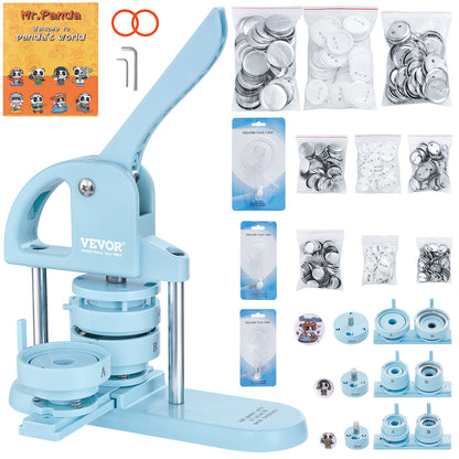 VEVOR Macchina per Bottoni, 1/1.25/2.28 pollici (25/32/58mm) 3-IN-1 Pin Maker, 300 Pezzi di Ricambio per Bottoni, Macchina per Bottoni con Libro Magico del Panda, Kit di Pressa a Punzone con Manico Arco Ergonomico, Per Regali Fai da Te per Bambini
