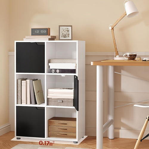 1pc Libreria, Libreria Verticale, Scaffale per Ufficio Domestico, Armadio Porta Documenti, 3 Ante, 6 Scomparti, Scaffale da Studio, 59.6X91X29Cm