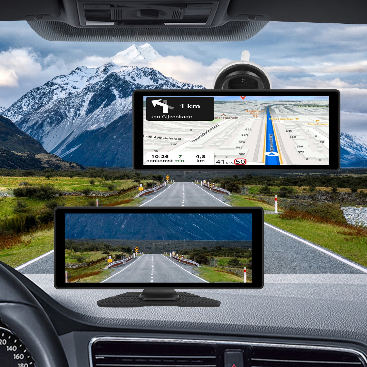 PODOFO Schermo Wireless da 10,26 Pollici per Autoradio con Carplay Android Auto con Vivavoce BT/ Touchscreen HD/ Airplayer/ Android Mirror Link/ GPS/ Si-ri/ Telecamera Posteriore/ FM/ AUX/ Porta Scheda TF/ Base Monitor, Un Regalo Perfetto per Papà