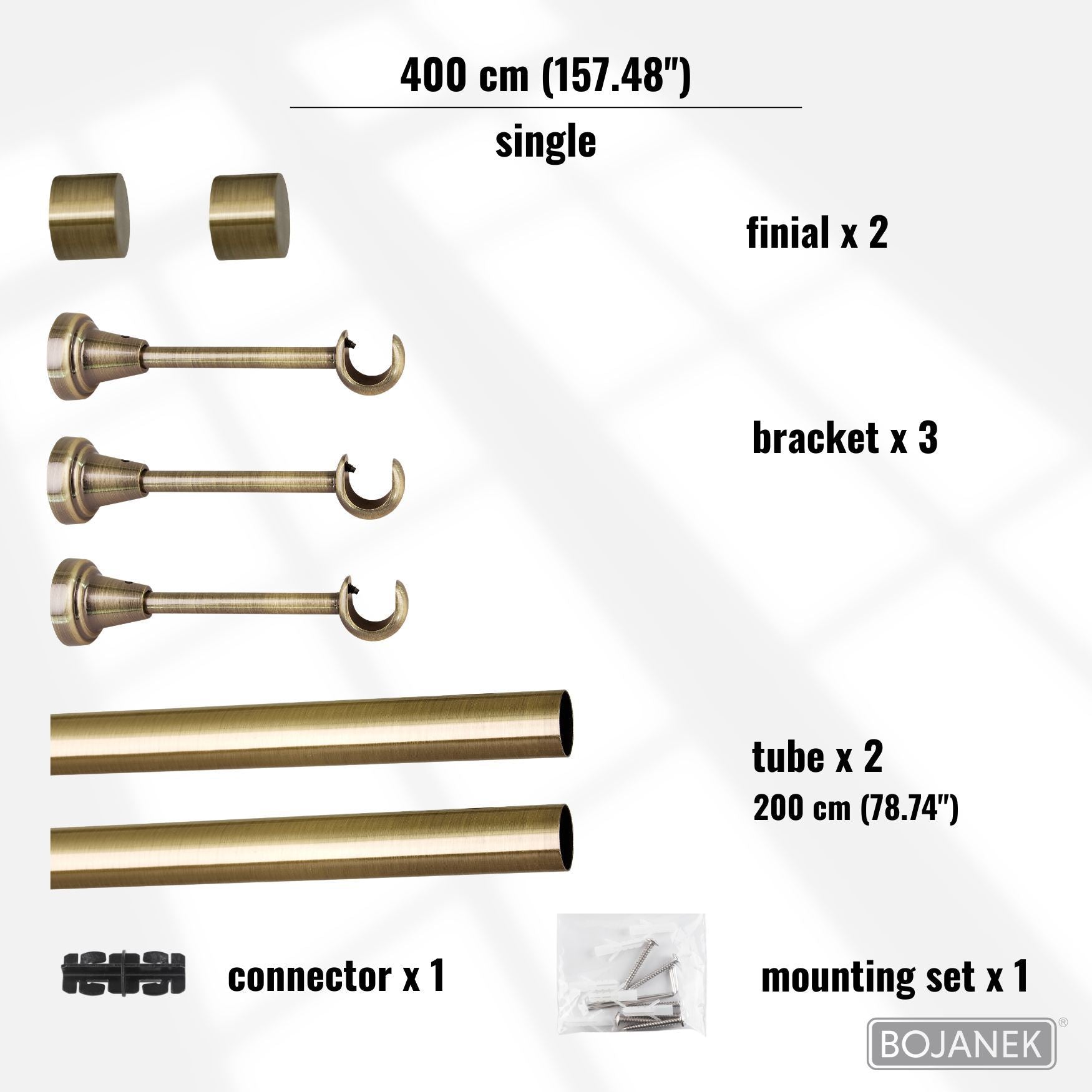 Asta per Tende a Parete in Metallo – BOJANEK – 4 Colori, 8 Lunghezze (120 - 600 cm) – Asta per Tende Resistente, Regolabile, Durevole per Soggiorno, Camera da Letto, Cucina, Bagno, Ufficio; Perfetta per Interni Moderni, Classici, Scandinavi, Loft, Industr