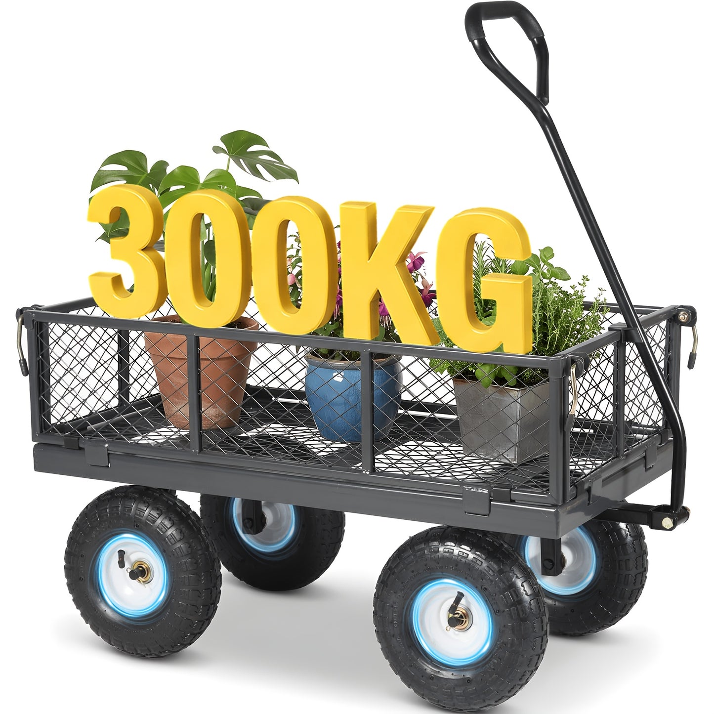 Carrello da giardino e carrello portaoggetti Titan originale per carichi pesanti, capacità di carico 500 kg/300 kg, carrello convertibile 3 in 1 e carrello a piattaforma, maniglia ergonomica brevettata, pneumatici in gomma con aria, robusto e antiruggine,