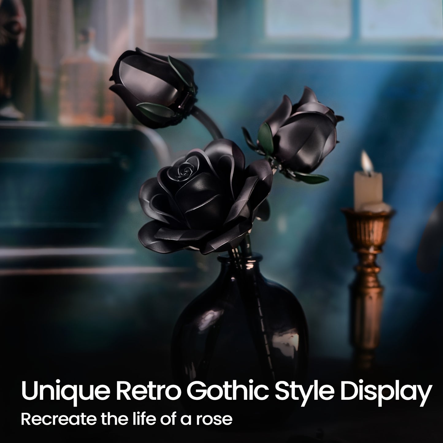 Ornamenti da scrivania gotici - Serie Dark Bouquet di rose nere fiori sintetici Puzzle fai da te pezzo decorativo - Rosa adatta come regalo di compleanno statuine da collezione