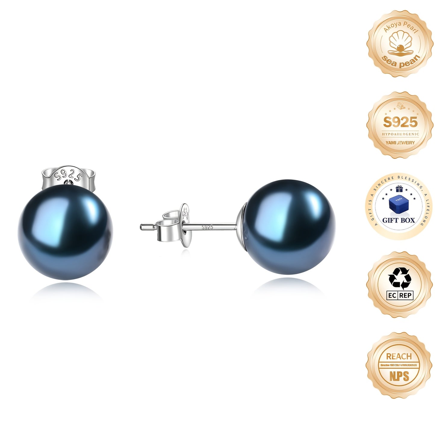Orecchini rotondi neri in perle di mare coltivate in acqua salata, argento sterling S925, per mamma, fidanzata, amante, il miglior regalo per tutte le feste