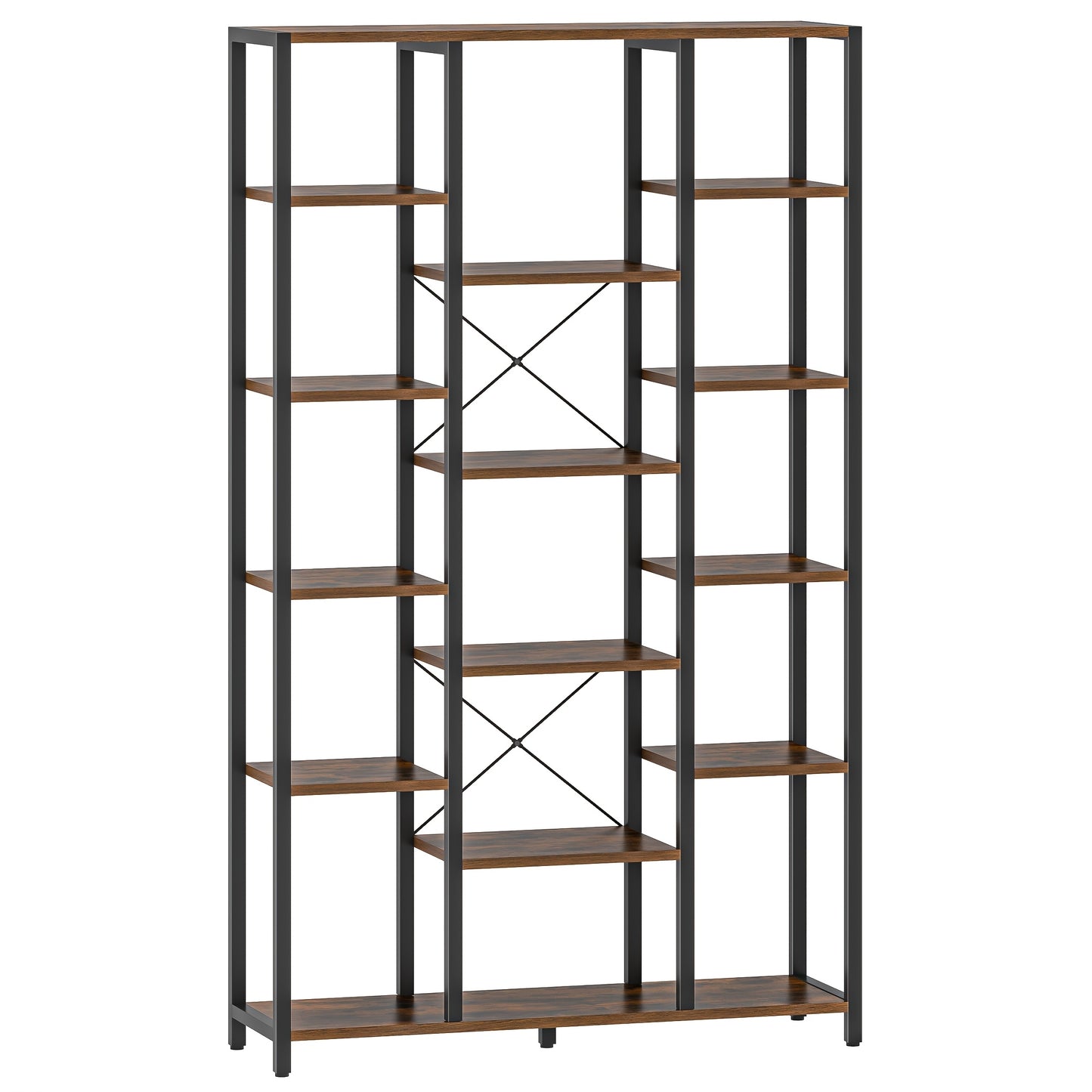 Bookshelf, Scaffale Verticale Con 6 Livelli E 15 Ripiani, Ripiani Aperti Regolabili, Per Soggiorno, Ufficio, Camera Da Letto, 30 X 100 X 170cm, Marrone Scuro Vintage