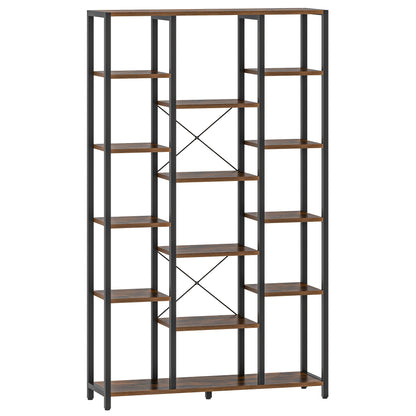 Bookshelf, Scaffale Verticale Con 6 Livelli E 15 Ripiani, Ripiani Aperti Regolabili, Per Soggiorno, Ufficio, Camera Da Letto, 30 X 100 X 170cm, Marrone Scuro Vintage