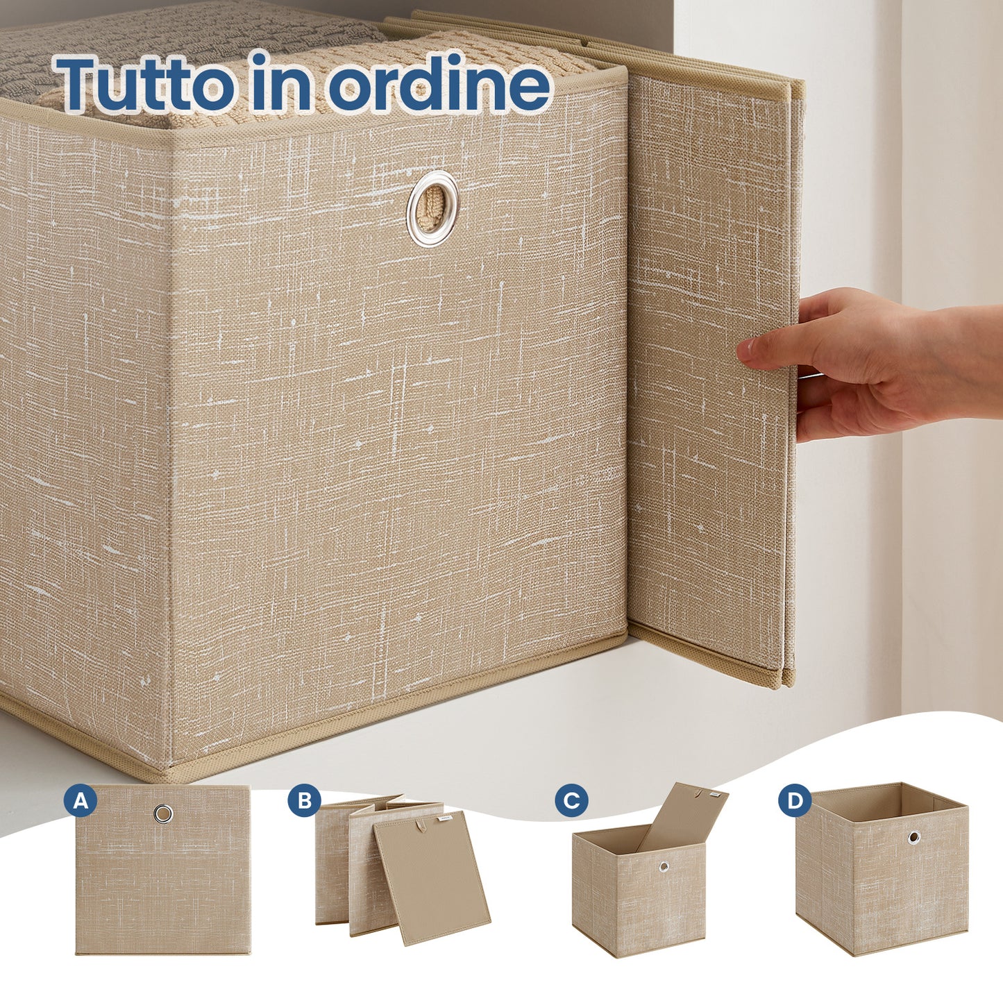 Scatole di Stoccaggio Pieghevoli, Set di 6, 30 x 30 x 30 cm, Adatte a Unità di Stoccaggio Cubiche, per Scaffali, Stoccaggio di Vestiti