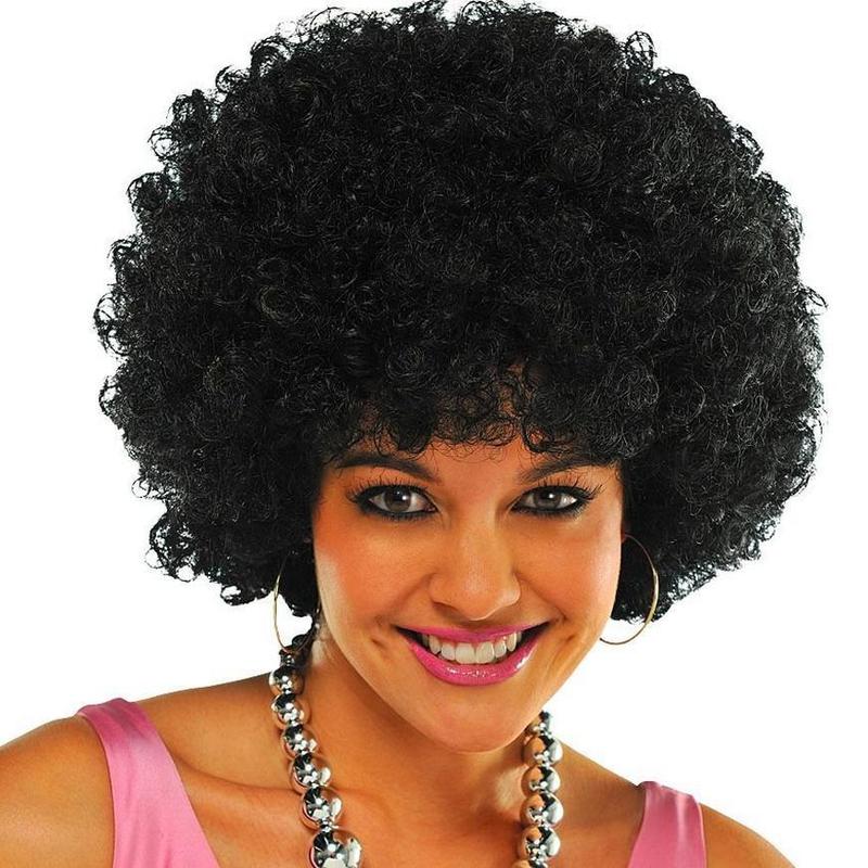 Parrucca Afro Nera Riccia per Feste degli Anni '70 e '80 per il Capodanno