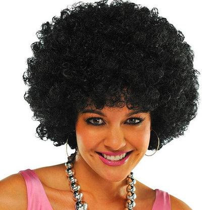 Parrucca Afro Nera Riccia per Feste degli Anni '70 e '80 per il Capodanno