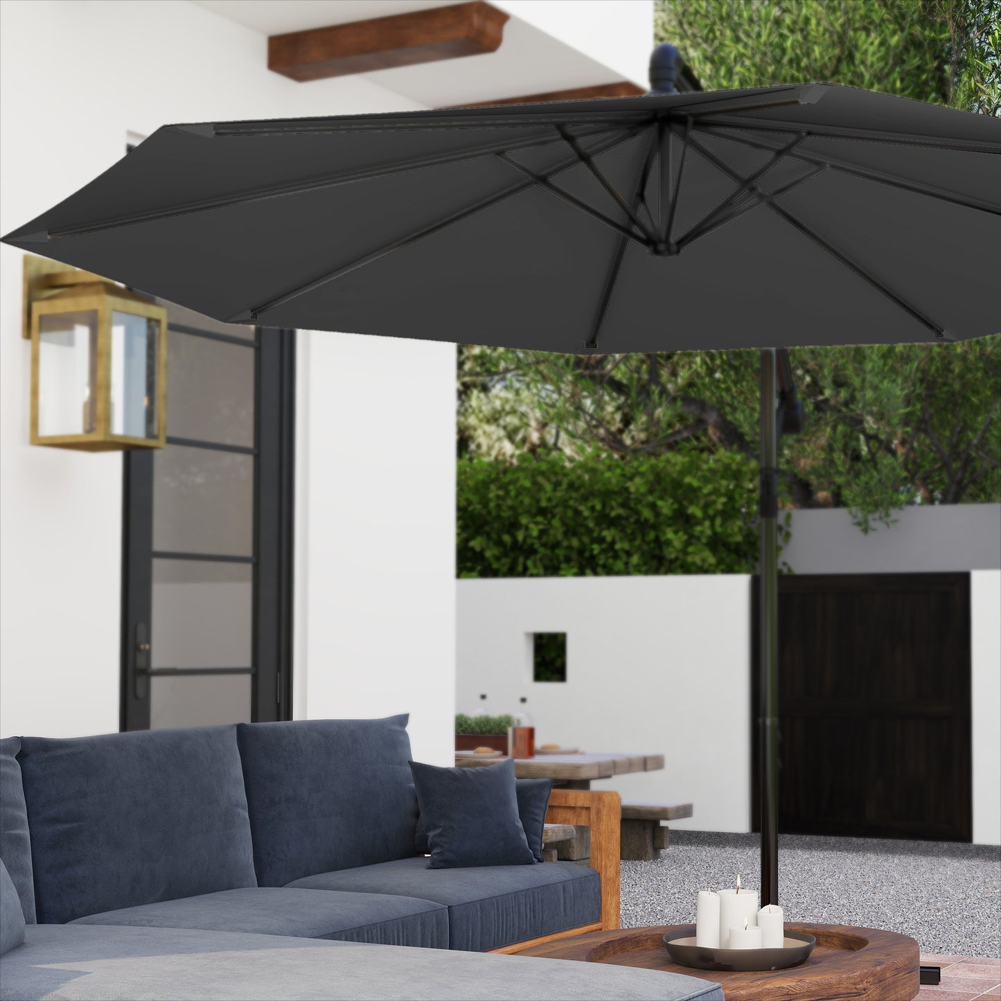 Ombrellone a Sbalzo per Balcone 300cm 350cm da Giardino con Manovella, Ombrellone da Patio, Ombrellone a Manovella con Protezione UV per Giardino e Patio