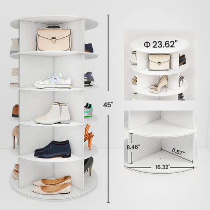 Torre portascarpe girevole a 5/6/7 ripiani per 20/24/28 paia di scarpe, espositore girevole a 360° bianco, organizzatore Lazy Susan, scaffale portascarpe a carosello rotondo, carosello verticale per cappelli e borse