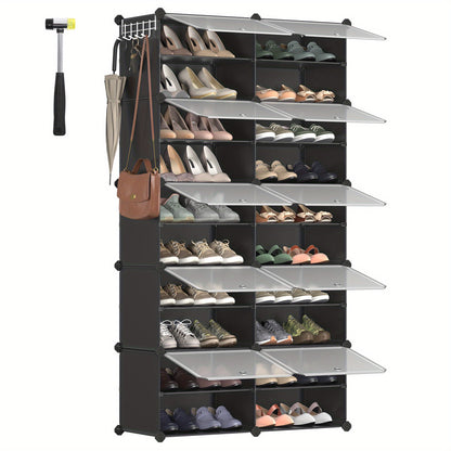 Scaffale per Scarpe Interbloccato, Armadietto per Scarpe in Plastica, Unità Organizzativa Modulare a 10 Scomparti, 30 x 40 x 30 cm per Scomparto, con Ante, Struttura in Acciaio, Pannelli in Plastica