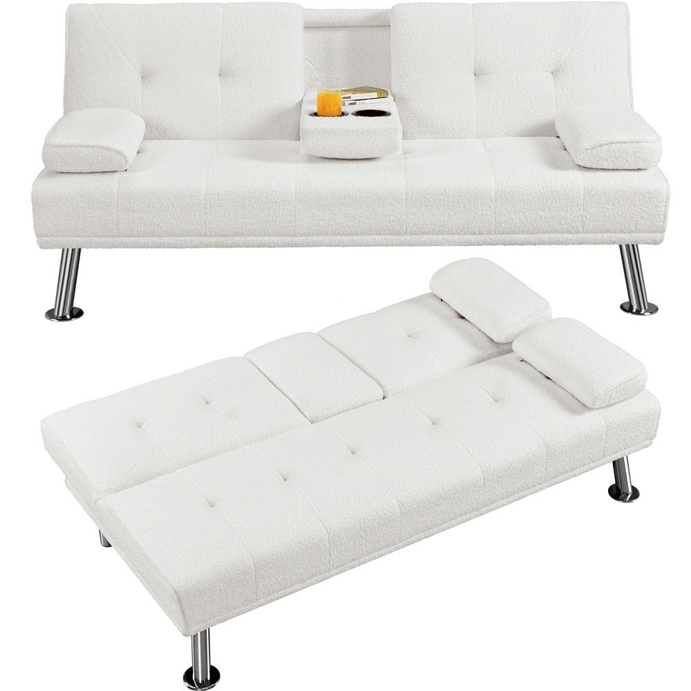 Costoffs Divano Letto a 3 Posti Divano Trasformabile con 2 Braccioli Staccabili Mobile Imbottito con Supporto Centrale Porta Bicchieri Divanetto Reclinabile da Salotto