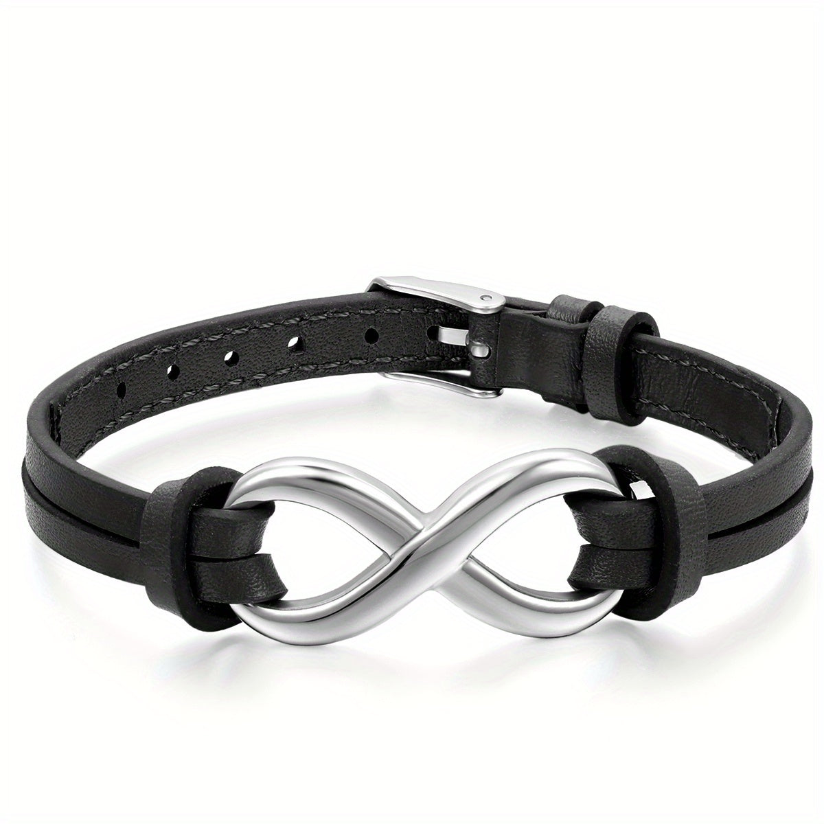 Bracciale JewelryWe in pelle sintetica con ciondolo infinito 'amore in acciaio inossidabile per uomo e donna, vestibilità regolabile 17.78-21.08 cm