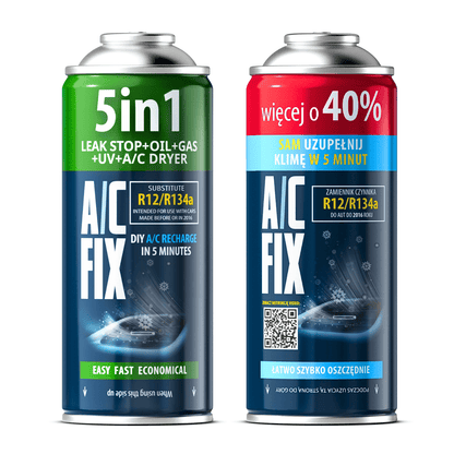 Kit 2x R134a AC FIX Refrigerante per Ricarica Condizionatore Auto, Olio, Sigillante, Colorante UV, Essiccatore A/C, Bomboletta Riutilizzabile con Valvola Filettata, Assistenza Fai da Te per Condizionatore Auto, Per Veicoli Prodotti dal 1994 al 2016, Ricar