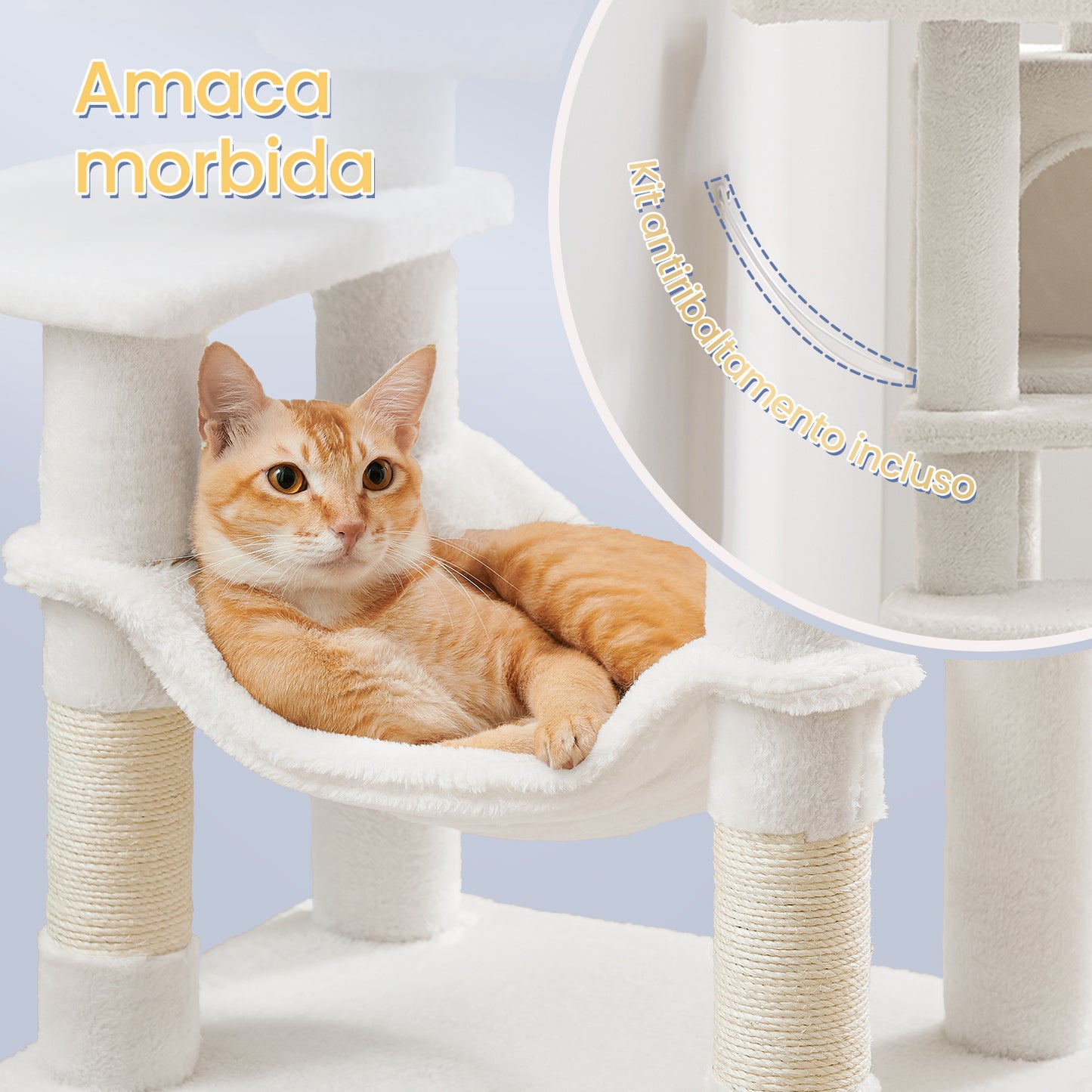 Albero per Gatti Multi Livello, Torre Tiragraffi per Gatti con 4 Pali Tiragraffi, Amaca, Grotta, Giochi